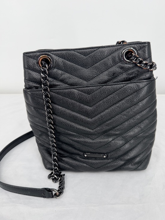 Rebecca Minkoff Black Quilted Leather Crossbody Bag Chain Strap - Picture 3 of 5